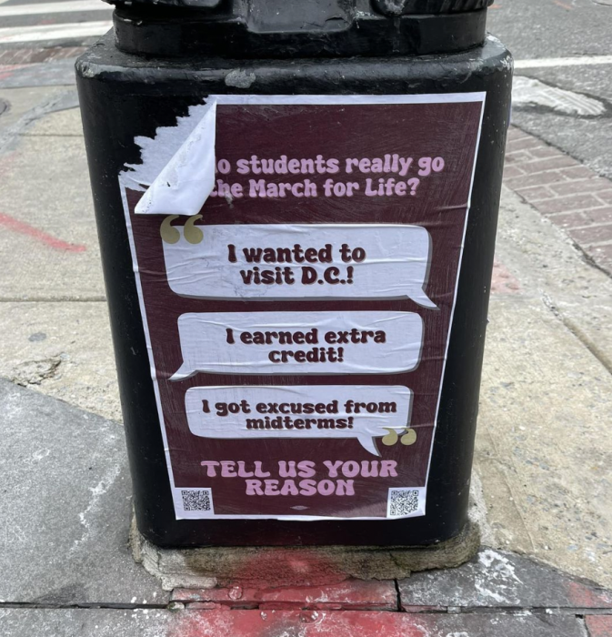 Catholics for Choice poster spotted in Washington D.C. at the March for Life 2024. Photo courtesy of Peter Wolfgang. Do not reprint without permission.