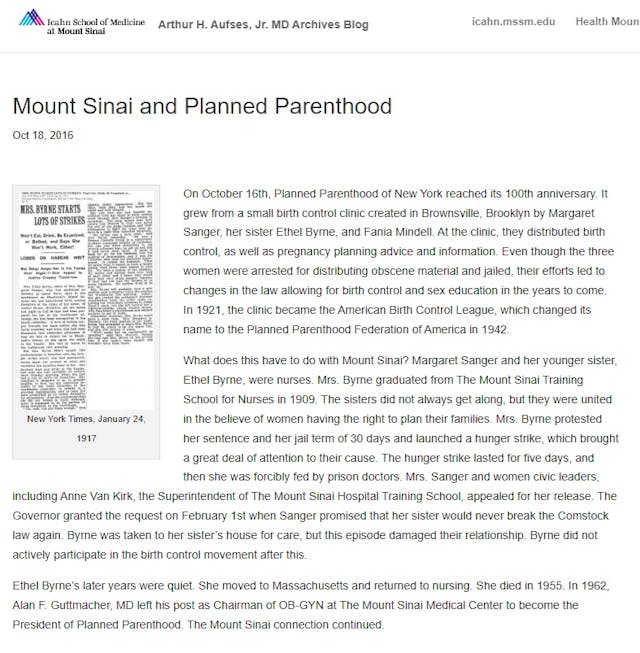 Planned Parenthood and Mount Sinai Hospital (Screen from website accessed 1/17/2024) Planned Parenthood and Mount Sinai Hospital (Screen from website accessed 1/17/2024)