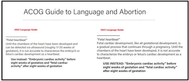 ACOG fetal heartbeat info in Language Guide to Abortion changed 2022-23 ACOG fetal heartbeat info in Language Guide to Abortion changed 2022-23
