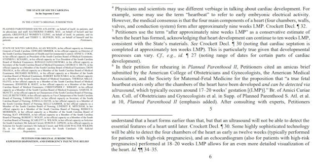 South Carolina lawsuit by Planned Parenthood footnotes on fetal heartbeat South Carolina lawsuit by Planned Parenthood footnotes on fetal heartbeat