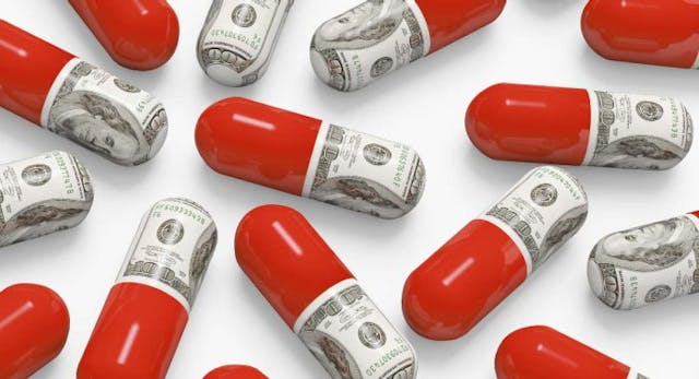 pills with dollar bills on them