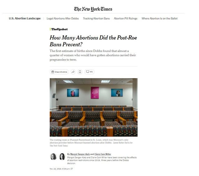 NYTs attributes pro-life laws (abortion bans) to saving 32K babies from abortion NYTs attributes pro-life laws (abortion bans) to saving 32K babies from abortion