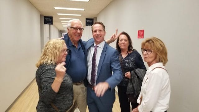 Photo by Gary Short of Roummel’s recent trial, courtesy of Lynn Mills. From L-R: Laurie (a surgical nurse), Theodore Roummel, attorney Matthew L. Norwood, Victoria More (abortion facility owner), Peggy Thon (facility administrator)