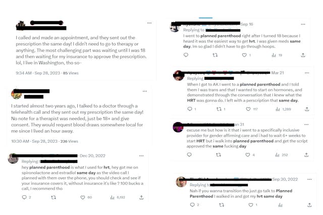 Planned Parenthood clients claim they got cross-sex hormone drugs (HRT) same day (Images: ‘X’) Planned Parenthood clients claim they got cross-sex hormone drugs (HRT) same day (Images: 'X')