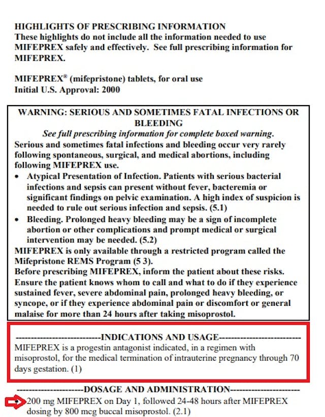 Abortion pill Mifepristone drug label 2023 indication and usage and black box warning Image: Abortion pill Mifepristone drug label 2023 indication and usage and black box warning