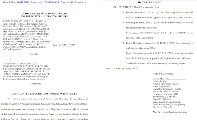 Image: Whole Woman's Health Alliance (WWHA) v FDA mifepristone abortion pill lawsuit