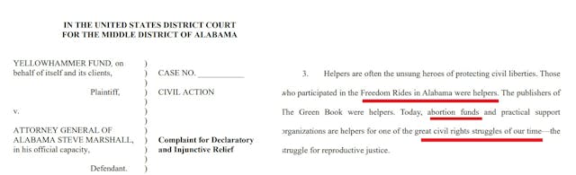 Pro-abortion Yellowhammer Fund lawsuit compares ‘abortion helpers’ to civil rights activists Pro-abortion Yellowhammer Fund lawsuit compares 'abortion helpers' to civil rights activists
