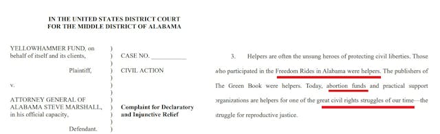 Pro-abortion Yellowhammer Fund lawsuit compares 'abortion helpers' to civil rights activists
