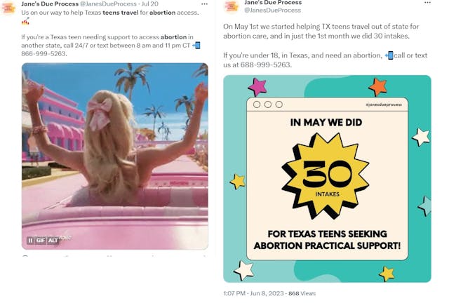 Jane's Due Process offers travel assistance to teens for abortion (Image Twitter)
