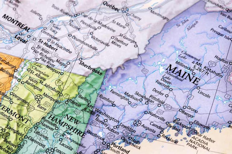 Photo: Getty Images Map of Maine, New Hampshire, Vermont States