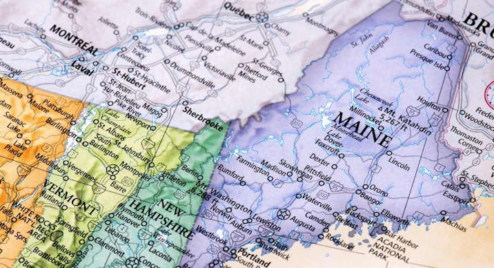 Map of Maine, New Hampshire, Vermont States
