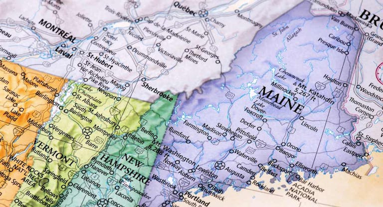 Map of Maine, New Hampshire, Vermont States