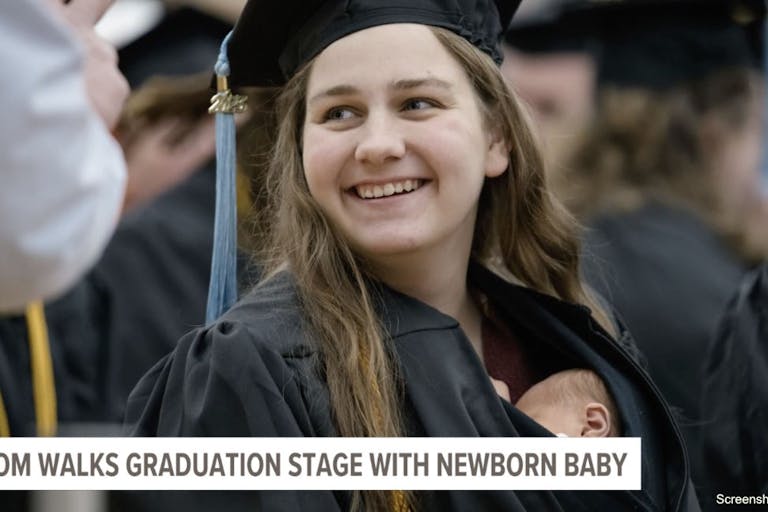 mom graduates baby gown screenshot