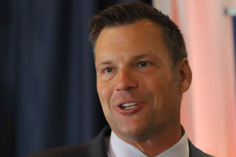 Republican Gubernatorial Candidate Secretary of State of Kansas Kris Kobach Attends His Primary Night Gathering In Topeka