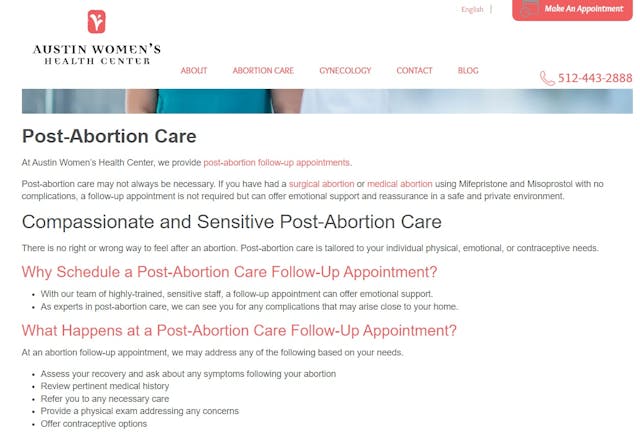 Post-Abortion Care offered by former Austin abortion facility