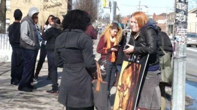 crowd, teen, sidewalk