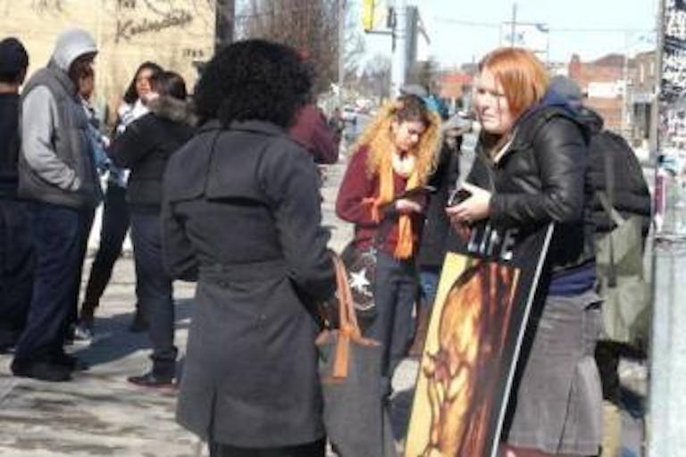 crowd, teen, sidewalk