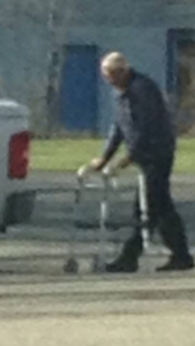 Roummel using walker (Photo provided by Lynn Mills)