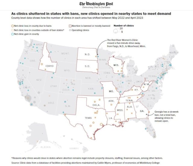 Abortion clinics shuttered post Dobbs and some relocated (Image credit: Washington Post)