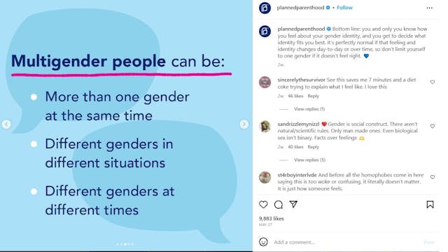 Planned Parenthood on Instagram Normalizing transgender and multigender ideology