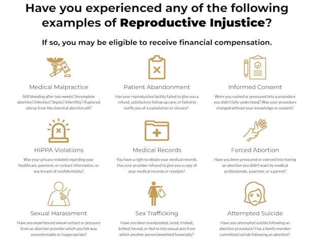 Reproductive Injustice assist women injured by abortion in various ways (Image ReproductiveInjustive.com) Reproductive Injustice assist women injured by abortion in various ways (Image ReproductiveInjustive.com)