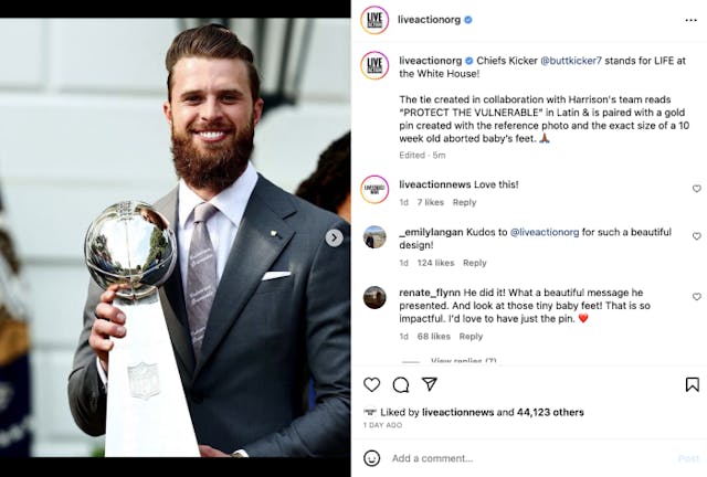 Kansas City Chiefs’ kicker Harrison Butker wears pro-life tie, precious feet pin to White House image