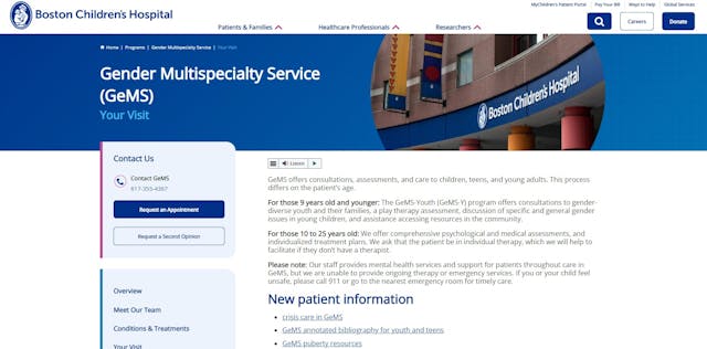 Boston Children’s website GeMS services to nine year olds accessed 05152023 Planned Parenthood abortionist says she ‘takes care of hundreds’ of trans-identifying kids image