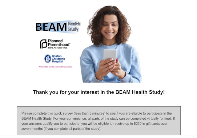 Planned Parenthood and Boston Children’s BEAM Study Image: Planned Parenthood and Boston Children's BEAM Study