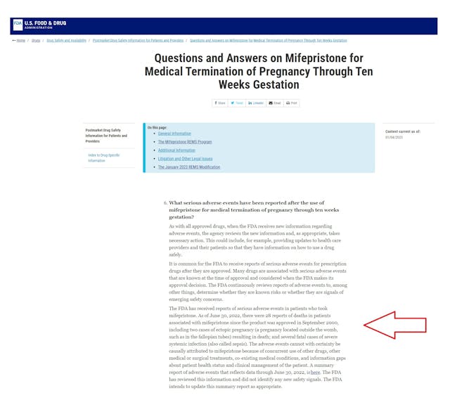 Image: Abortion pill deaths FDA website accessed 050123