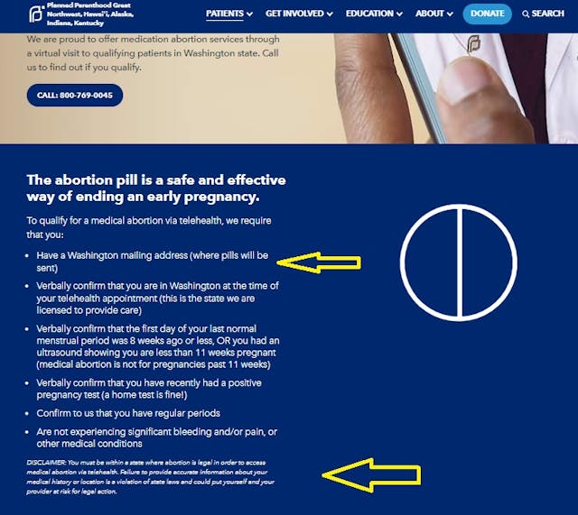 Planned Parenthood Washington on abortion pill disclaimer Image: Planned Parenthood Washington on abortion pill disclaimer