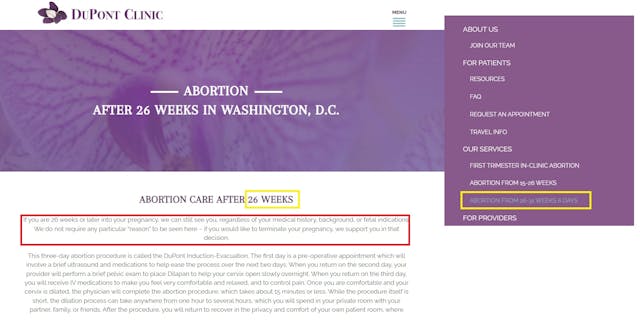 Image: Dupont Clinic late abortions 26 to 31 weeks for any reason 05122023