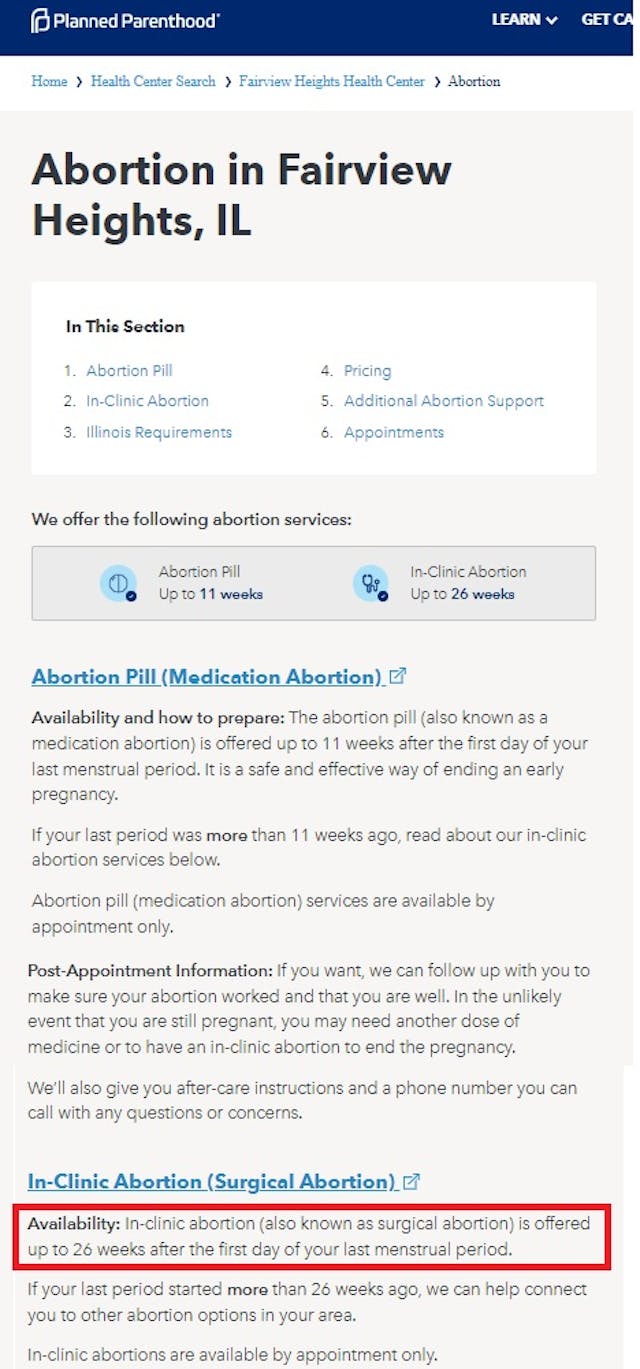 Planned Parenthood offers abortions to 26 weeks Image:: Planned Parenthood offers abortions to 26 weeks