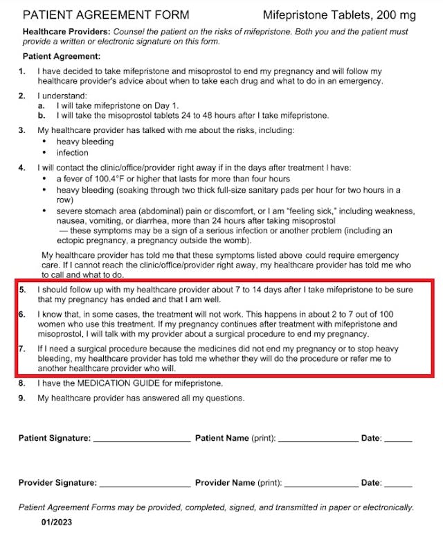 Mifepristone Patient Agreement Form for abortion pill Image: Mifepristone Patient Agreement Form for abortion pill