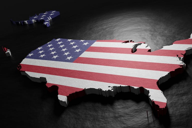 Map and Flag of the United States of America