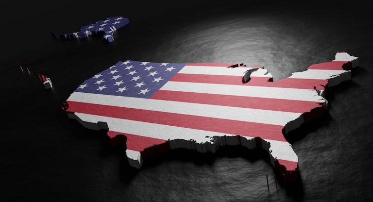 Map and Flag of the United States of America