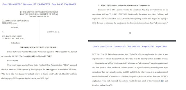 Image: Abortion pill lawsuit from Texas on complication reporting