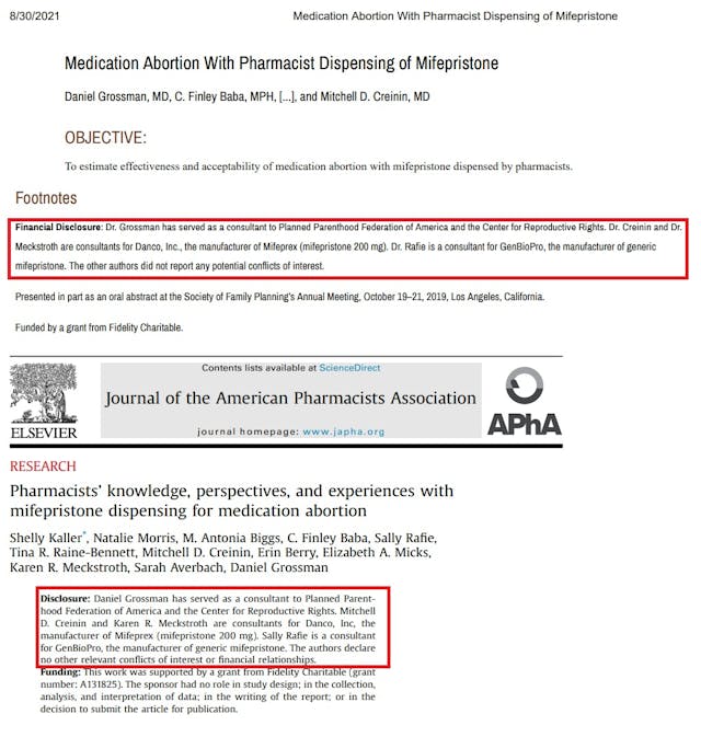 Abortion pill study authors Mitchell Creinin, Karen Meckstroth, consultants for Danco Sally Rafie consultant for GenBioPro and Daniel Grossman for PP Image: Abortion pill study authors Mitchell Creinin, Karen Meckstroth, consultants for Danco Sally Rafie consultant for GenBioPro and Daniel Grossman for PP