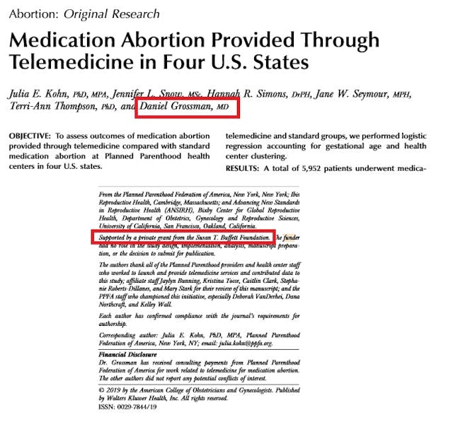 Image: Buffett founded abortion pill Telemed study by Daniel Grossman