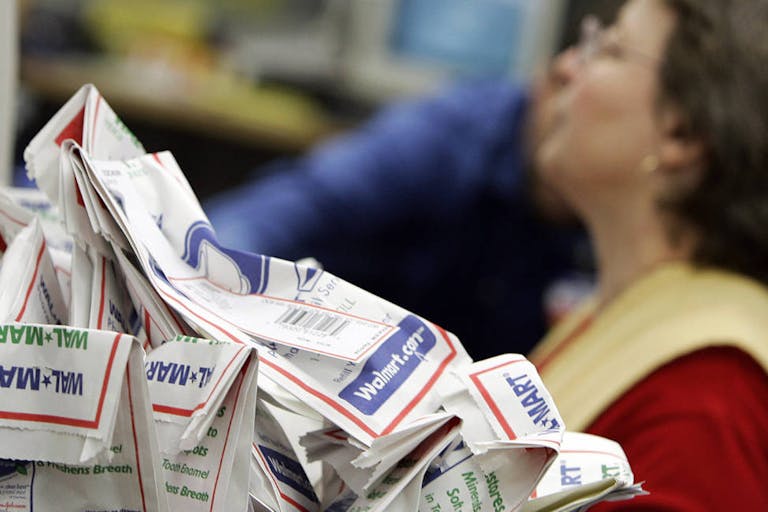 Filled prescription are stacked for sort