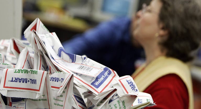 Filled prescription are stacked for sort
