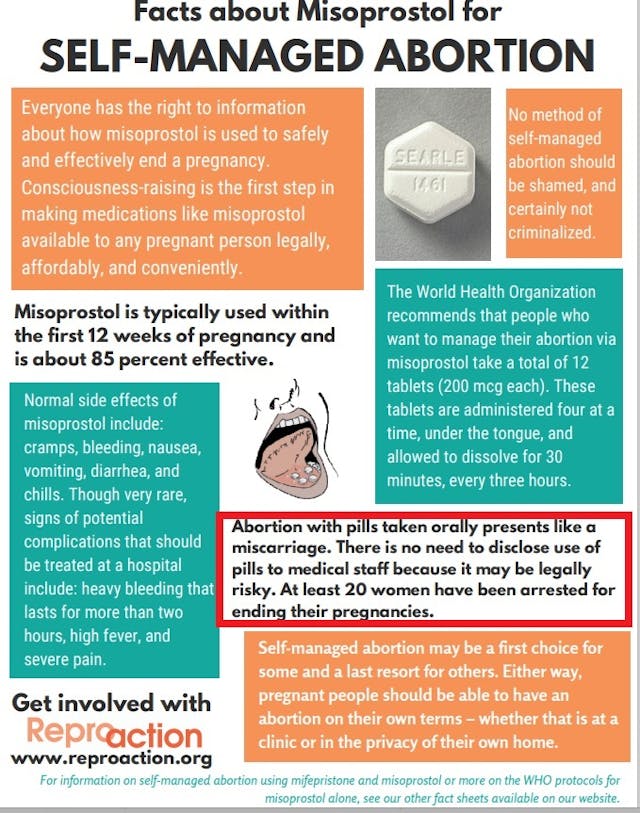 Reproaction flier tells women to lie and claim miscarriage Image: Reproaction flier tells women to lie and claim miscarriage