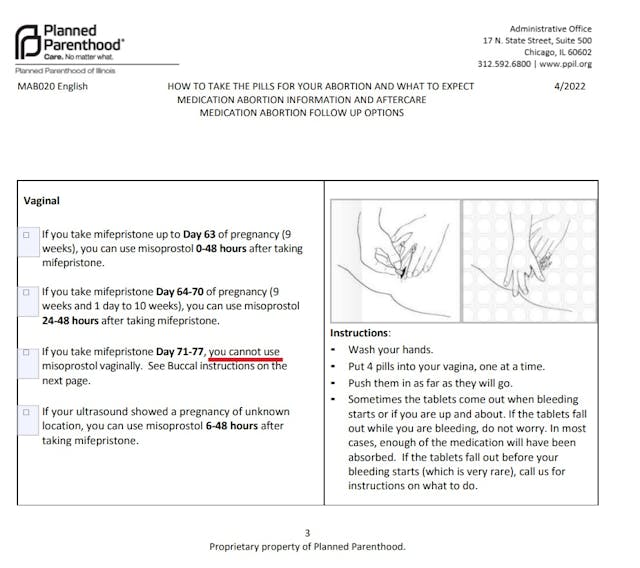 Planned Parenthood April 2022 doc on abortion pill Image: Planned Parenthood April 2022 doc on abortion pill