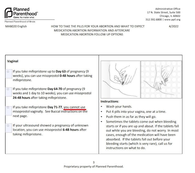 Image: Planned Parenthood April 2022 doc on abortion pill