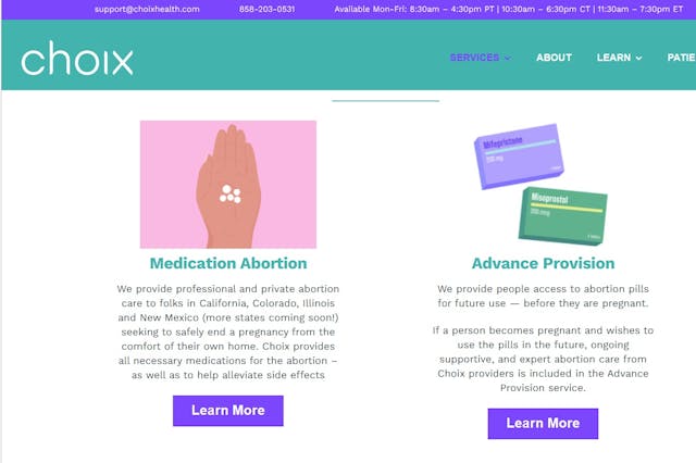 Choix selling advance provision outside FDA approved abortion pill regimen Image: Choix selling advanced provision outside FDA approved abortion pill regimen