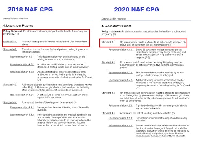 Image: NAF RH Testing on abortion patients 2018 v 2020 CPG