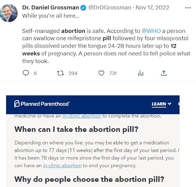 Dr. Daniel Grossman promotes abortion pill use up to 12 weeks while Planned Parenthood sells at 11 weeks passed FDA approval Image: Dr. Daniel Grossman promotes abortion pill use up to 12 weeks while Planned Parenthood sells at 11 weeks passed FDA approval