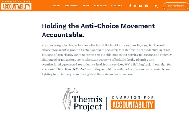 Image: Campaign for Accountability is pro-abortion (CFC website accessed 5/23/2020)