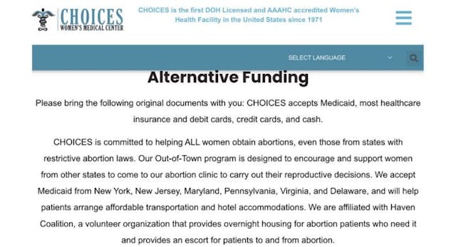 Choices Women’s Medical Center screenshot Out-of-Town Program Abortion tourism: NY abortion business’s program ‘encourages’ out-of-state teens to come image