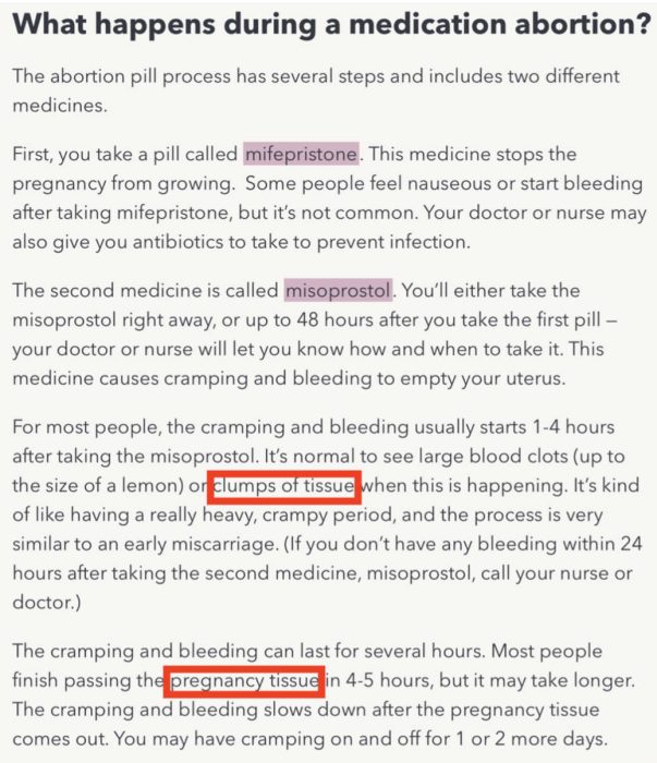Planned Parenthood website screenshot on abortion pill