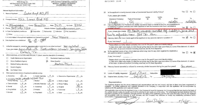 Image: SWO previously lost malpractice insurance according to court exhibit